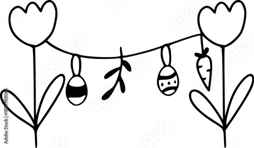 Spring Flowers with Easter Egg and Carrot Outline