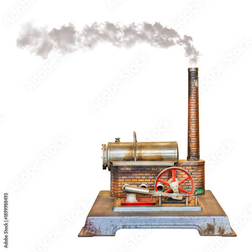 Vintage isolated steam engine with smoke
