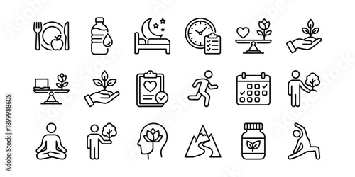 Line for healthy lifestyle and wellness line fitness nutrition mindfulness desi