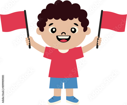 Boy Holding Red Flag vector shape