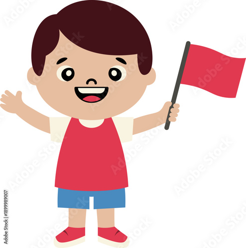 Boy Holding Red Flag vector shape