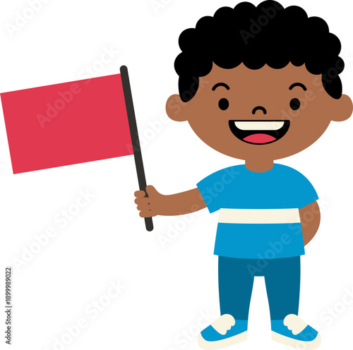 Boy Holding Red Flag vector shape