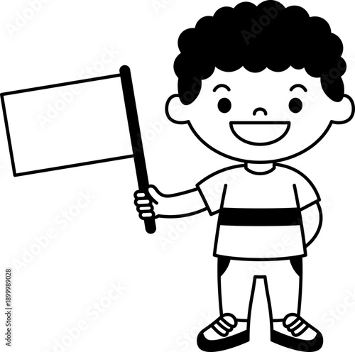 Boy Holding Flag vector outline