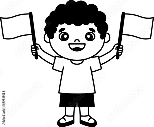 Boy Holding Flag vector outline