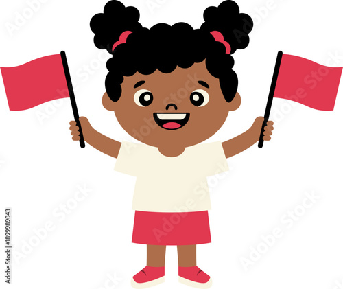Girl Holding Red Flag vector shape