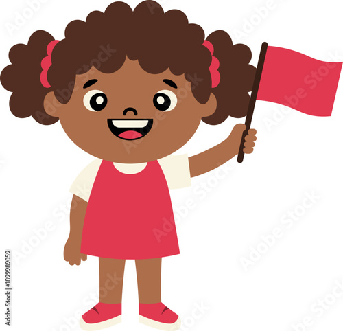 Girl Holding Red Flag vector shape