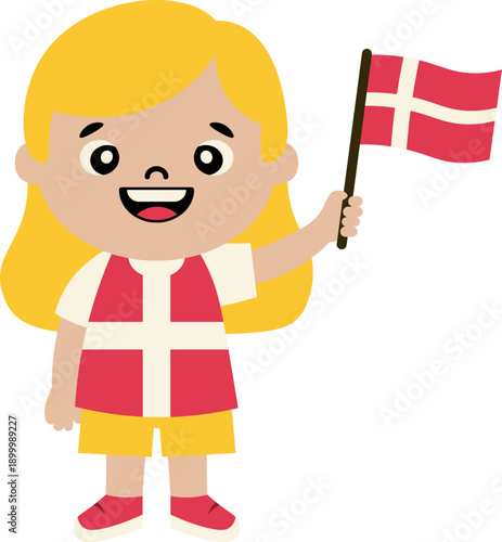 girl Holding Danish Flag vector shape