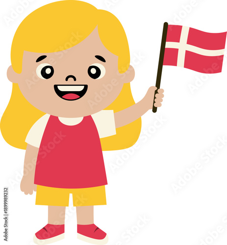 girl Holding Danish Flag vector shape