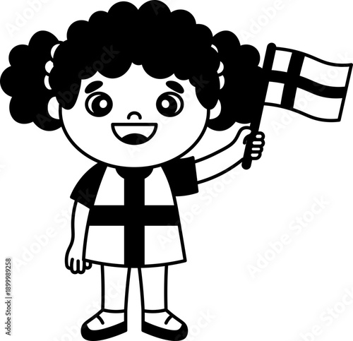 girl Holding Danish Flag vector outline