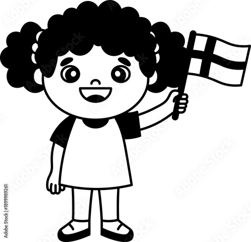girl Holding Danish Flag vector outline