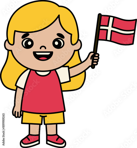 girl Holding Danish Flag vector shape