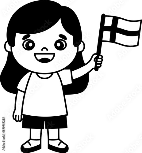 girl Holding Danish Flag vector outline