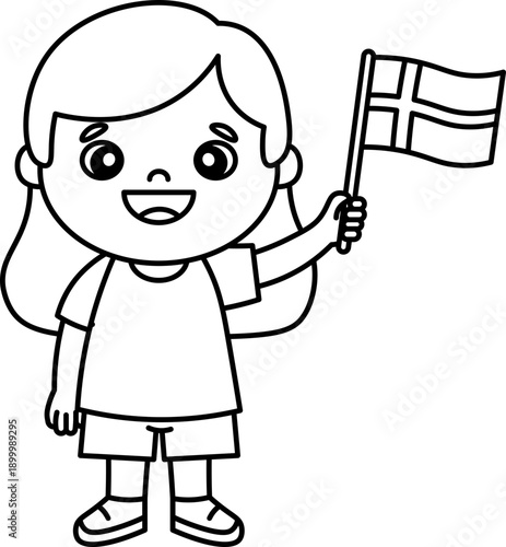 girl Holding Danish Flag vector outline