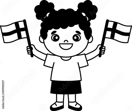girl Holding Danish Flag vector outline