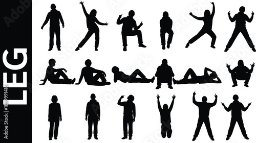 WebLarge collection of black silhouettes featuring people in various active poses including dancing jumping sitting and standing isolated on a clean white background
