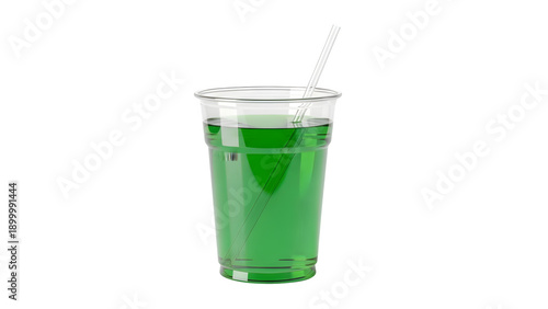 Green drink in a clear plastic cup isolated on transparent background