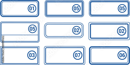 Grid of nine rectangular labels displaying various numbered circular markers and ample empty fields for text entry.