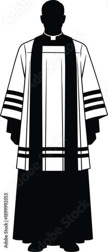Christian Priest Silhouette Wearing Liturgical Robes, Clergy Religious Leader Icon Vector Illustration Isolated on White Background