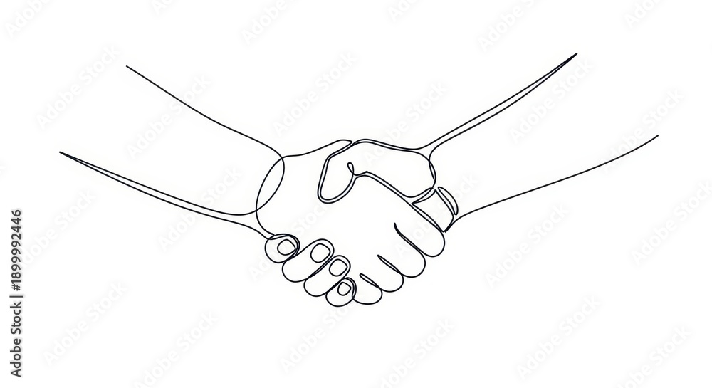 Fototapeta premium Continuous Line Art Drawing of Handshake for Business Agreement and Partnership