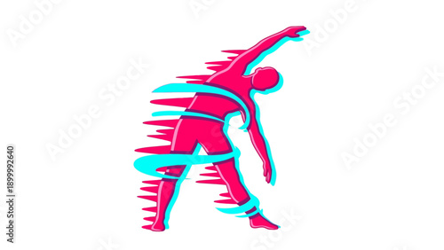 Dynamic Fitness Stretch Vector Illustration. Energetic Athlete Silhouette in Neon Duotone Style with Movement Streaks for Sports Branding.