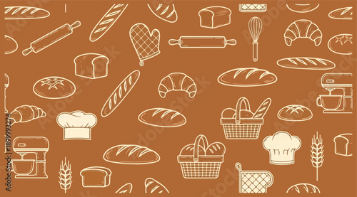 Artisan Bakery: Warm Brown Bread Pattern Design
