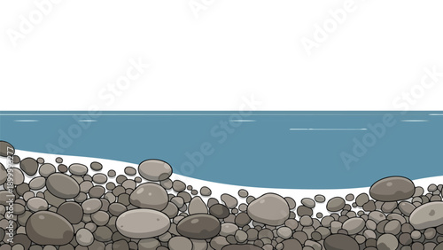 Minimalist pebble beach by calm ocean illustration background design showcasing serene coastal beauty