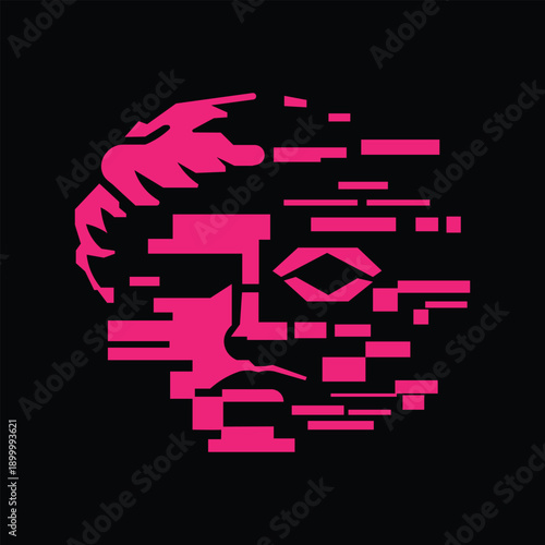 Abstract Digital Human Face Glitch Art Vector Illustration
