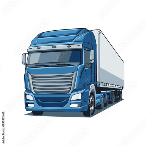 Blue semi-trailer truck on a white background, illustration