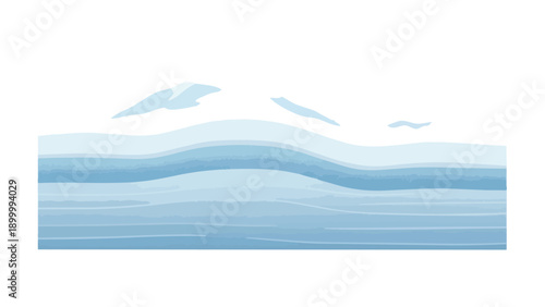 Serene abstract landscape with gentle blue tones and flowing shapes creating a calm and peaceful natural environment under a light sky perfect for