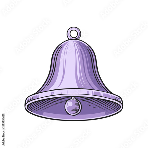 Antique School Bell Or Church Bell With Clapper And Hanging Loop In Vintage Illustration Style