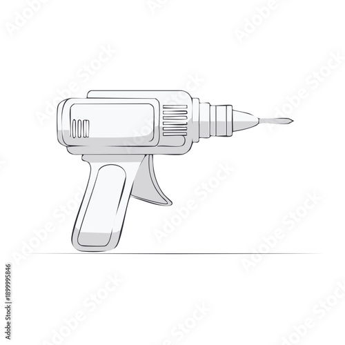 Retro futuristic ray gun and drill science fiction illustration on white background