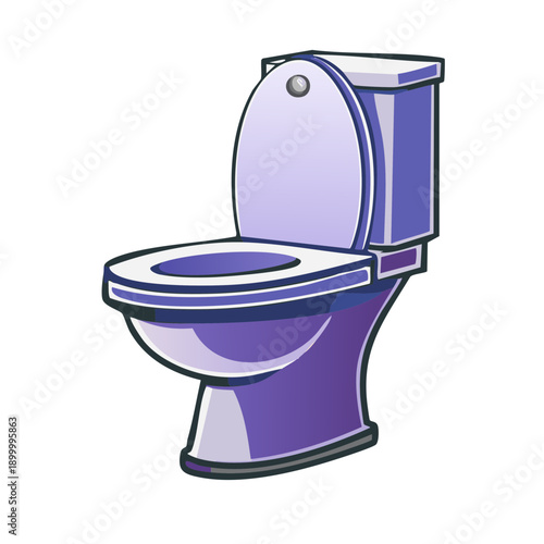 Modern Purple Toilet Bowl with Lid and Tank, Clean Bathroom Fixture Illustration