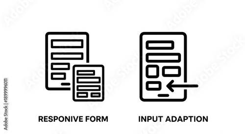 Icons for Responsive Form and Input Adaption, showing stacked documents and adaptive interface elements for web design.