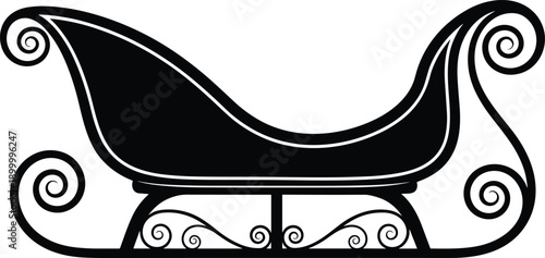 Christmas sleigh silhouette illustration, Santa Claus sled decorative design isolated on white background holiday winter vector graphic