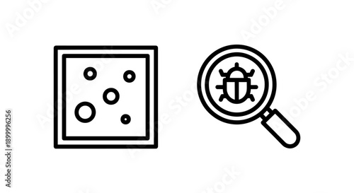 Bug Detection Icons: Code Quality Check and Magnifying Glass