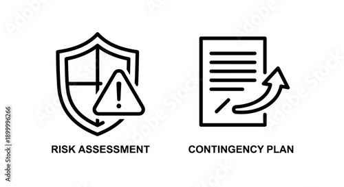 Risk Assessment Shield and Contingency Plan Icons for Security