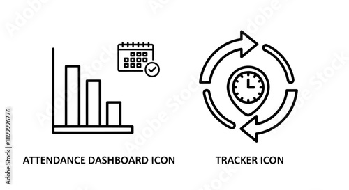 Business Performance Icons: Attendance Dashboard and Tracker, representing data analysis and monitoring