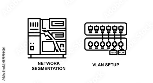Network Setup Icons: Server rack for Network Segmentation and VLAN Setup switch ports