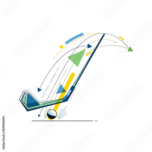 Dynamic Golf Swing Illustration: Abstract Vector Art Capturing Ball Hit and Trajectory