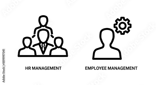 HR Management and Employee Management Icons: Visualizing the oversight and administration of human resources and individual employee performance.