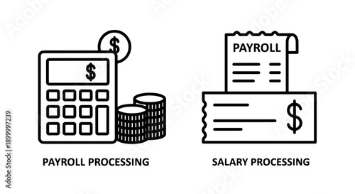 Payroll Processing and Salary Processing icons for financial management, human resources, wage calculation, and employee payment.