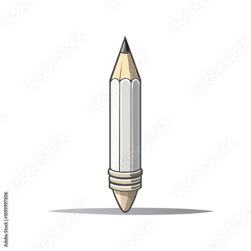 Sharp graphite pencil with a white hexagonal barrel and eraser end isolated on white background