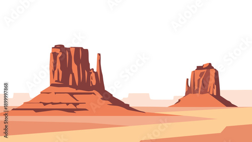 Striking desert landscape with colossal sandstone formations under a vast, clear sky.