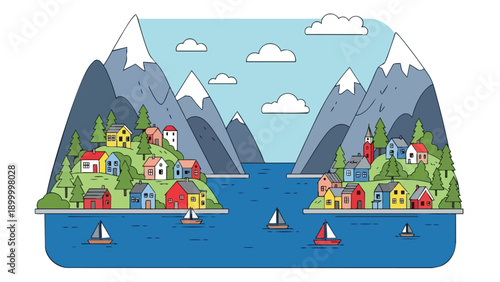 Picturesque Fjord Village with Sailboats and Majestic Mountains