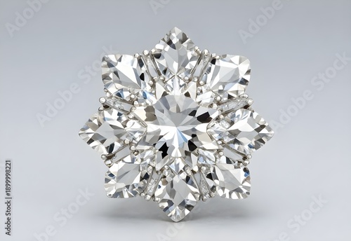 A shiny diamond ring with sparkling stones displayed on a clean white background