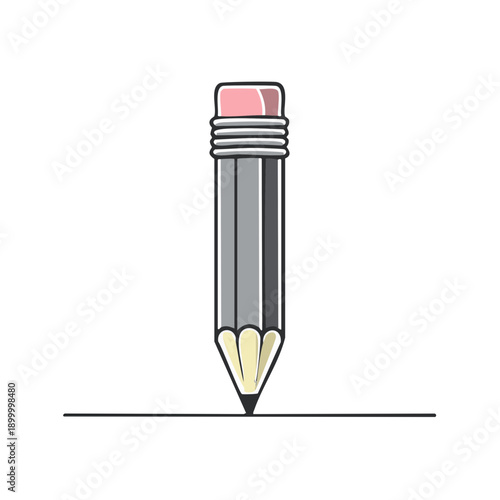Sharpened graphite pencil drawing a straight line on a white surface, illustration