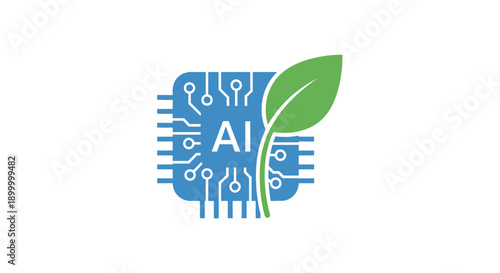 AI technology green leaf circuit.