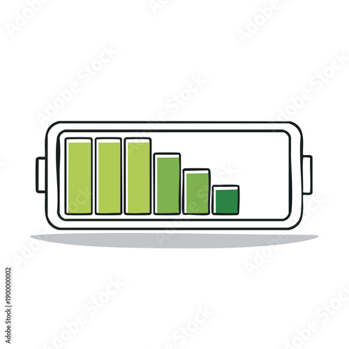 Digital battery level indicator showing decreasing power and charge status
