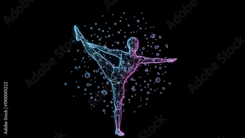 Dancer in Neon Wireframe Art Pose.
