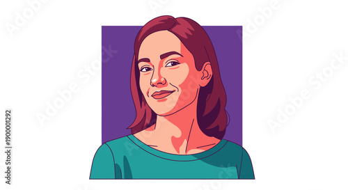 Confident Young Woman Smiling Vector Illustration Portrait. Stylized Flat Design Avatar for User Profile or Business Branding.